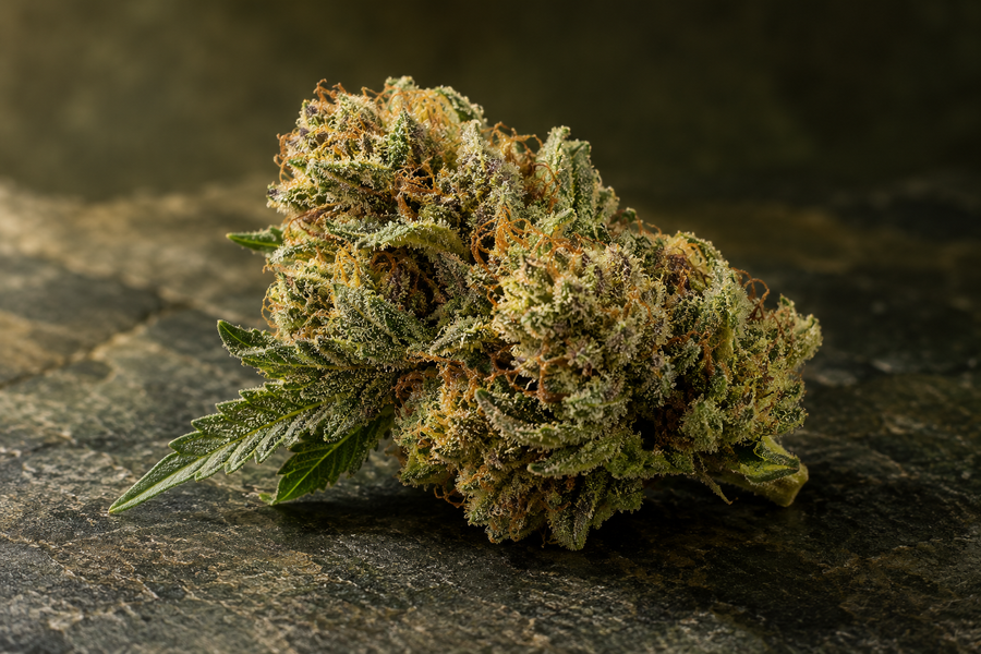 Botanical editorial illustration for Green Goblin; AI-generated, not a verified cultivar photograph