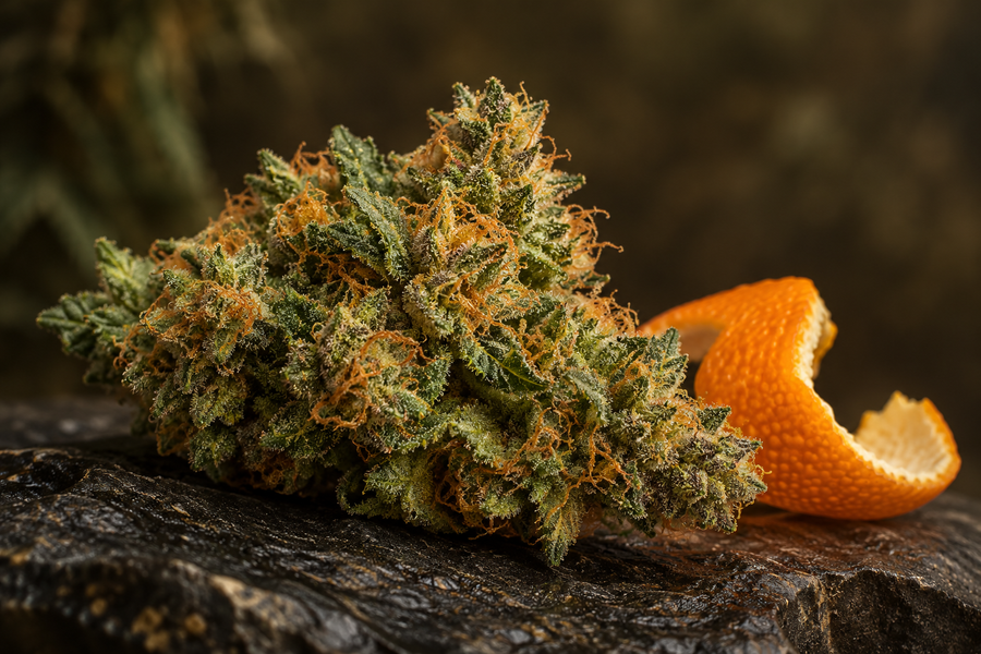 Botanical editorial illustration for Agent Orange; AI-generated, not a verified cultivar photograph